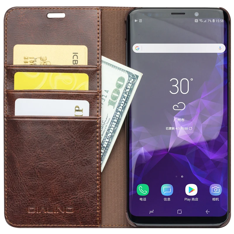 for Samsung Galaxy S9+ S9 Plus Genuine leather cover phone case natural cowhide wallet card pocket real cow skin vintage pouch | Мобильные