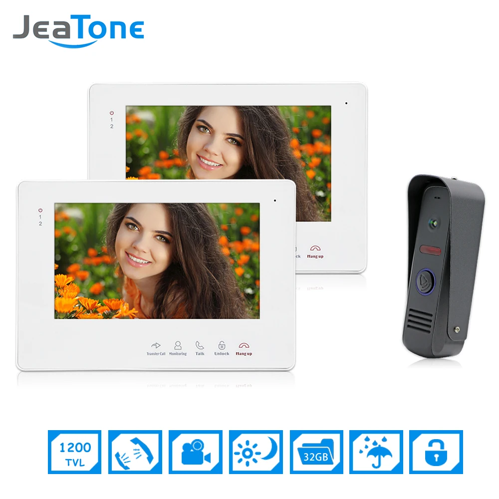 

JeaTone 7" TFT LCD Color Video Door Phone Video Doorbell Intercom System IR Camera Night Vision for Villa Apartment Security kit