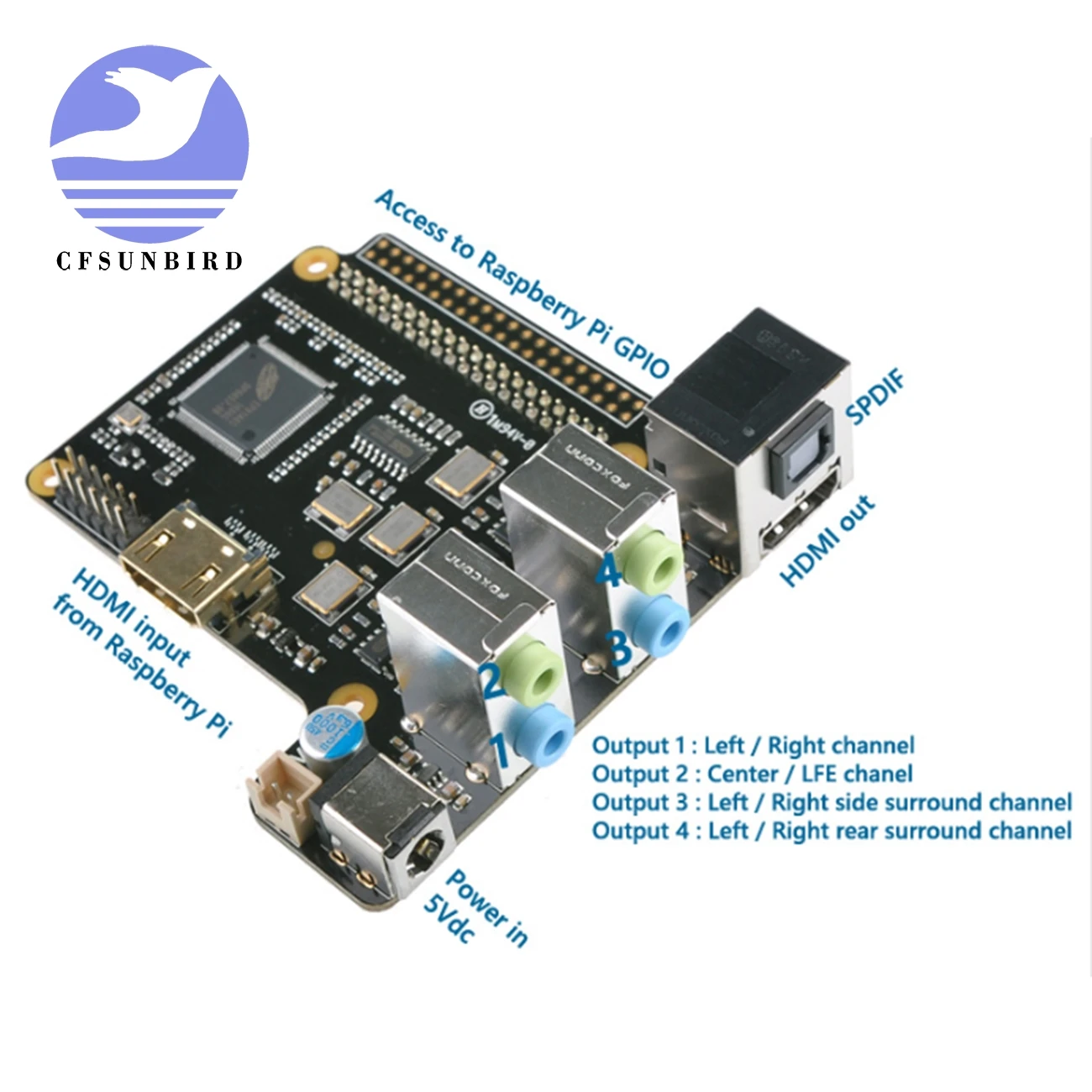 X6000 7.1 Hi-Fi Audio Channel Expansion Board for Raspberry Pi 3 Model B / 2B /B+
X6000 7.1 Hi-Fi Audio Channel Expansion Board for Raspberry Pi 3 Model B / 2B /B+