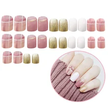NOUVEAU 24 pièces Élégant Rose Or Blanc Autocollants D'art D'ongle Français Style Imperméable Nail Art Patch(China)