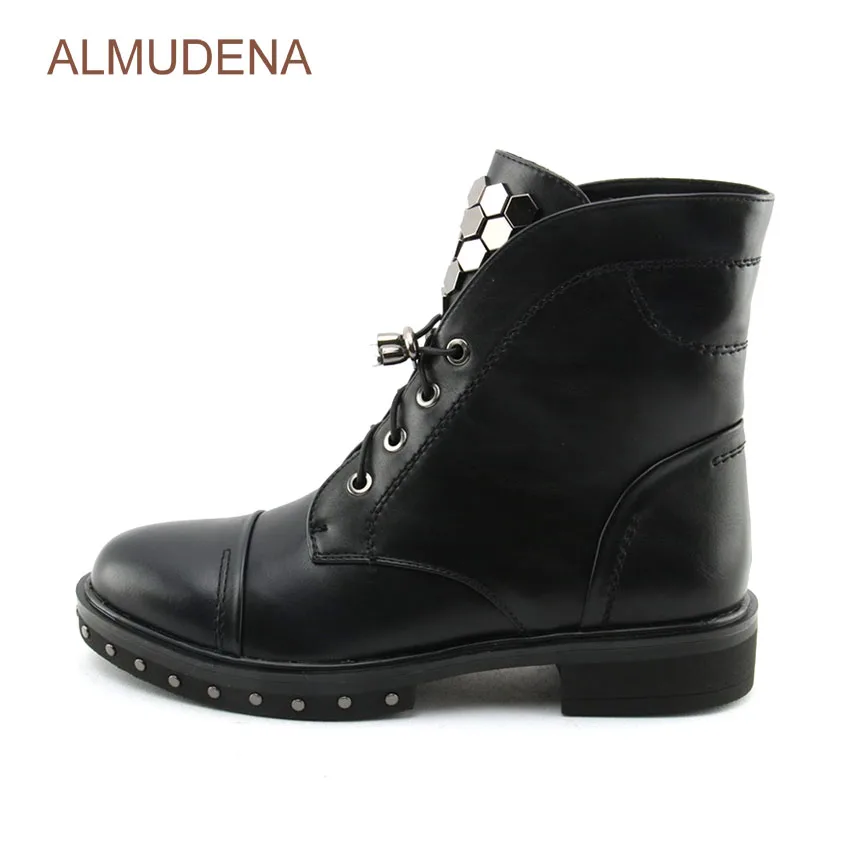 Сапоги ALMUDENA черные на шнуровке с серебристыми металлическими украшениями | Обувь