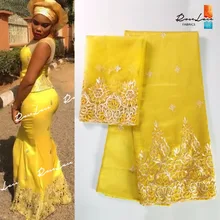 בד תחרה אפריקאי ג 'ורג' עם סטי חולצה 5 + 2 מטרים עבור חומר תחרה ג 'ורג' עיצוב רקמה ניגרית תחרת שמלת הערב(China)