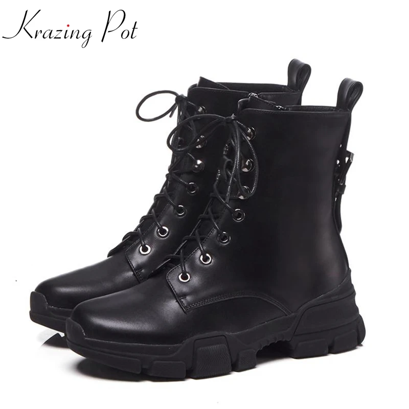 Krazing Pot full grain leather luxury Winter streetwear rock med heels round toe cross-tied lace up motorcycle ankle boots L82
Krazing Pot full grain leather luxury Winter streetwear rock med heels round toe cross-tied lace up motorcycle ankle boots L82