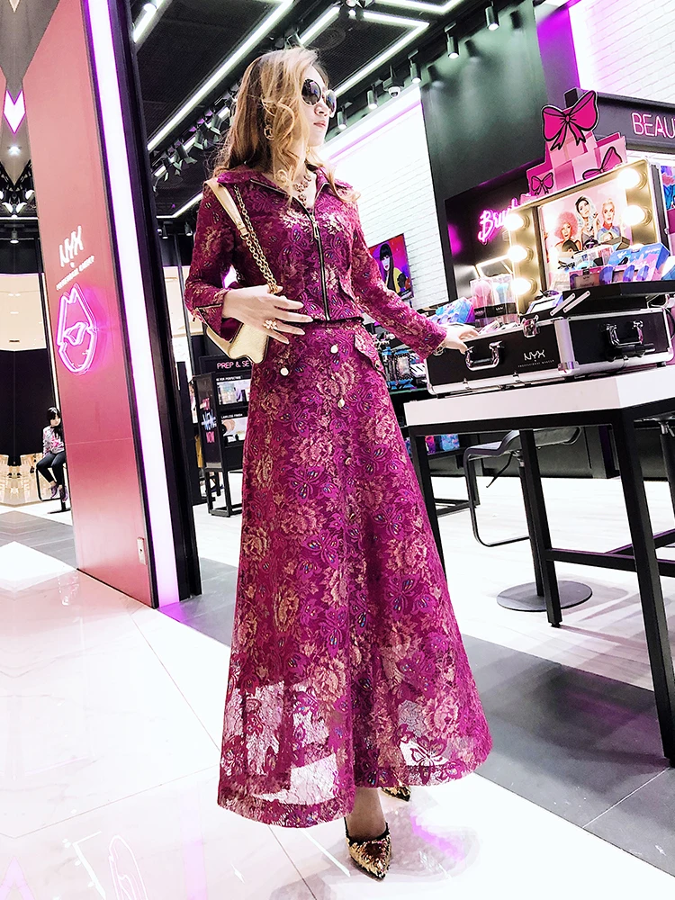 Purple Butterfly Weave Gold Lace Two-piece Spring 2019 New Big Swing Skirt Top Set skirt suit ladies suits skirt and jacket
Purple Butterfly Weave Gold Lace Two-piece Spring 2019 New Big Swing Skirt Top Set skirt suit ladies suits skirt and jacket