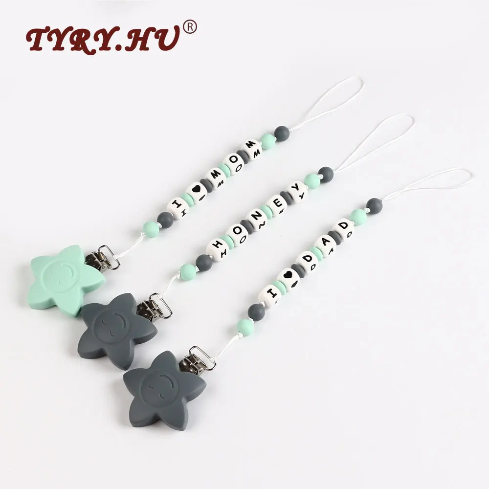 TYRY.HU Accept customized DIY Letter Beads Dummy Pacifier Chain Star Pacifier Clip BPA Free Silicone Baby Nursing Toy
TYRY.HU Accept customized DIY Letter Beads Dummy Pacifier Chain Star Pacifier Clip BPA Free Silicone Baby Nursing Toy