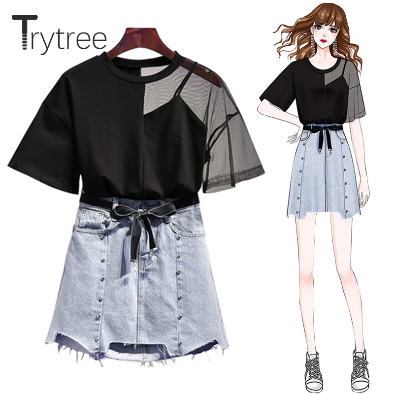 Trytree 2019 Summer Women Two piece set Casual Hollow Out Top + Skirt Mini Button Fly Denim Pockets Ribbon Belt Suit 2 Piece Set
Trytree 2019 Summer Women Two piece set Casual Hollow Out Top + Skirt Mini Button Fly Denim Pockets Ribbon Belt Suit 2 Piece Set