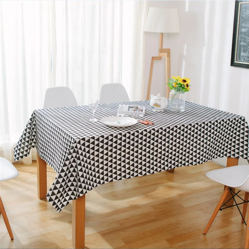 Nordic Modern Minimalist Style Black&White Triangular Pattern Tablecloth Simple Cotton&Linen Table Background Dustproof Cover