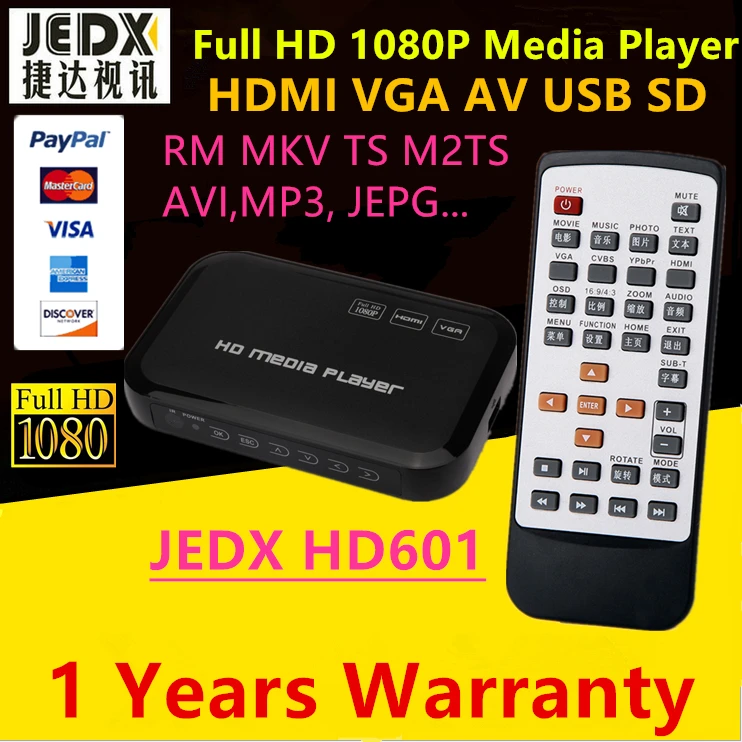 

JEDX HD601 1080P Full HD HDD Media Players SD/USB/HDD Output HDMI/AV/VGA/AV/YPbpr Support DIVX AVI RMVB MP4 H.264 FLV MKV Music