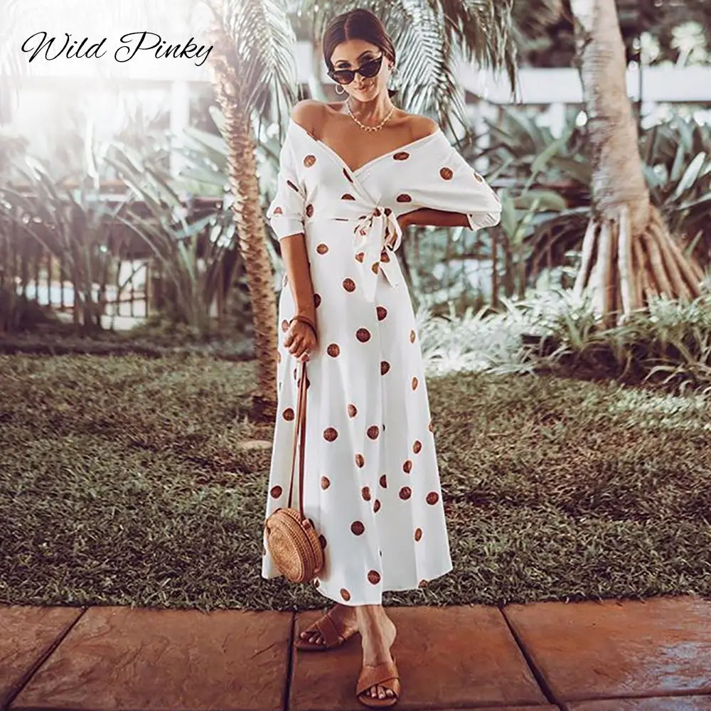 WildPinky Polka Dot Boho Maxi Long Dress Bohemian Sexy V Neck Off Shoulder Sashes Ankle-Length Female Dress Summer Women Vestido
WildPinky Polka Dot Boho Maxi Long Dress Bohemian Sexy V Neck Off Shoulder Sashes Ankle-Length Female Dress Summer Women Vestido