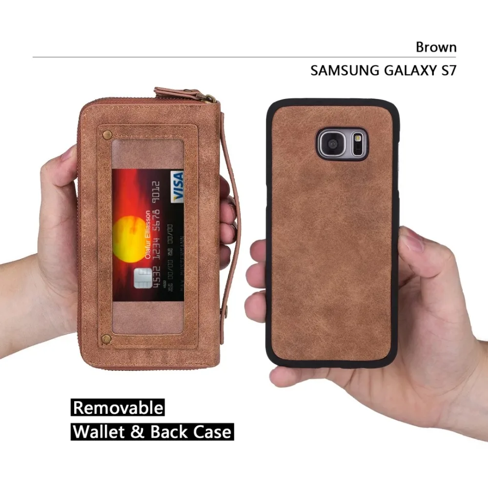 Image New Removable Vintage Leather Ultimate Wallet Phone Case In Pink Black Red Tan For Samsung Galaxy S7,S7 Edge Cover Card Package