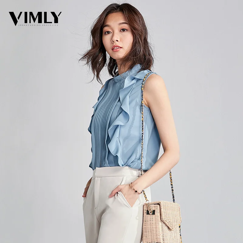 Vimly Women Sweet Ruffle Blouse Lady Summer Sleeveless Stand Collar Blouse Shirt Female Casual Stylish shirts Blusas Street Wear
Vimly Women Sweet Ruffle Blouse Lady Summer Sleeveless Stand Collar Blouse Shirt Female Casual Stylish shirts Blusas Street Wear