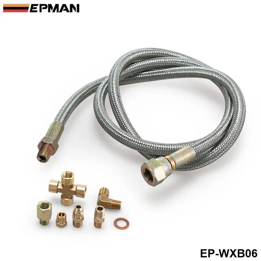 EPMAN -36"Braided Stainless Steel Turbo Charge 1/8 NPT Fitting Oil Feed Line For T3/T4 Turbocharge EP-WXB06