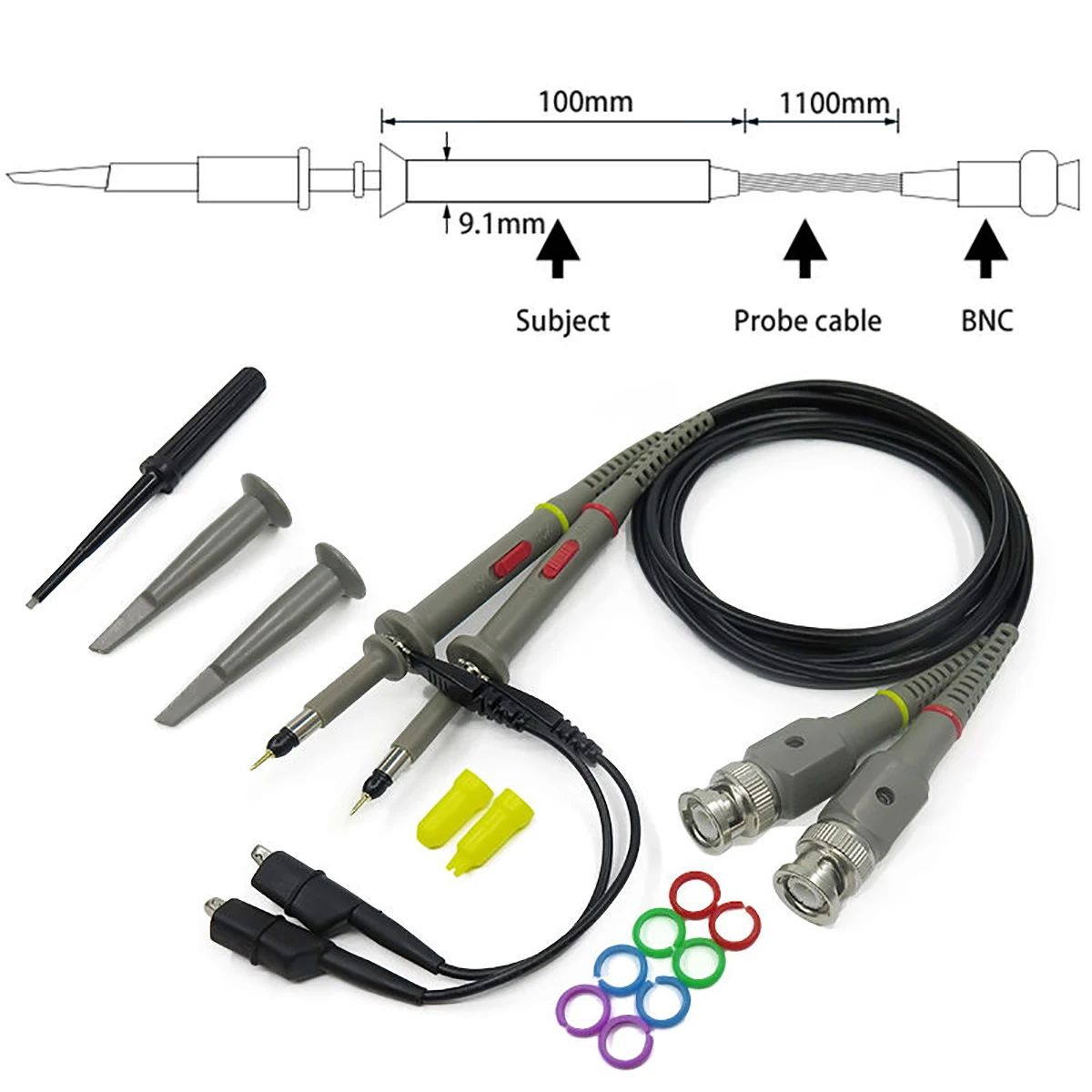 

2pcs BNC Oscilloscope Probe kit 100MHz 1X 10X Mayitr High Precision Scope Analyzer Alligator Clip Probes Test Leads