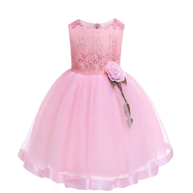 2019 Ins New Children's Party Formal Dresses Summer Baby Girls Ball Gown Rose Flower Dress Lace Children's Clothing Wholesale08