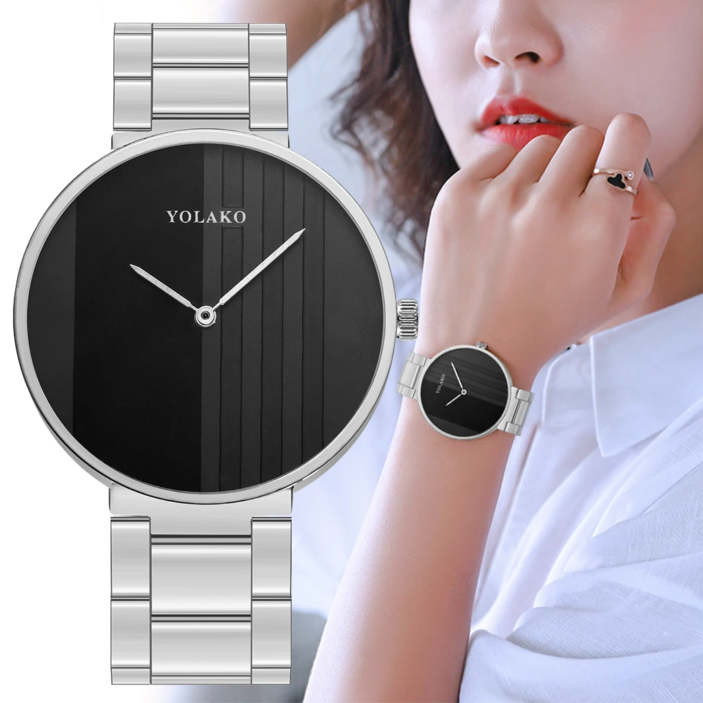 YOLAKO Hot Brand Women Ladies Fashion Watch 2020 Simple No Sign Large Dial Half Stripe Female Gold Stainless Steel Quartz Clock
YOLAKO Hot Brand Women Ladies Fashion Watch 2020 Simple No Sign Large Dial Half Stripe Female Gold Stainless Steel Quartz Clock