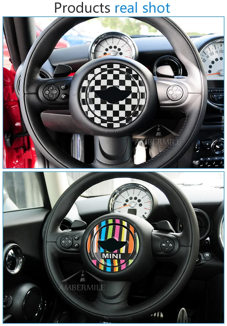 3D Car Steering Wheel Center Stickers Covers Decoration for Mini Cooper Countryman R55 R56 R57 R58 R60 R61 Accessories (5)