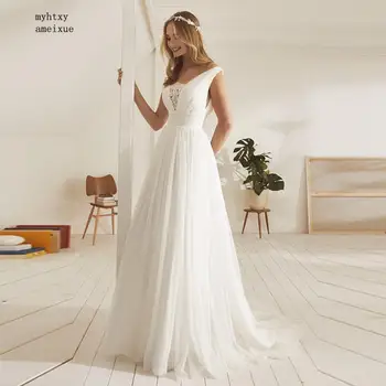 Cheap Sexy Beach Wedding Dress 2020 Appliques Tulle Princess Boho Wedding Gowns Pleats Open Back Bridal Dress Vestido De Noiva
Cheap Sexy Beach Wedding Dress 2020 Appliques Tulle Princess Boho Wedding Gowns Pleats Open Back Bridal Dress Vestido De Noiva