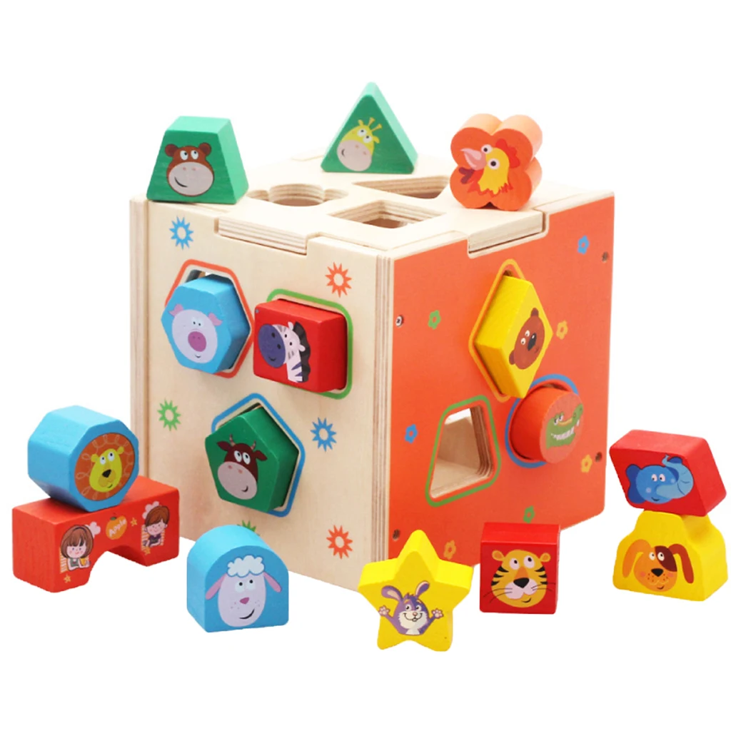 Kids Cute Animal Shape Sorting Cube Wooden Educational Montessori Toys Gift