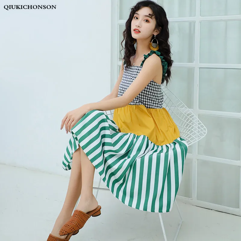 Fresh Preppy Style Cute Frill Spaghetti Straps Plaid Patchwork Striped Dress Women Bohemian Beach Dress Sleeveless Sundress
Fresh Preppy Style Cute Frill Spaghetti Straps Plaid Patchwork Striped Dress Women Bohemian Beach Dress Sleeveless Sundress