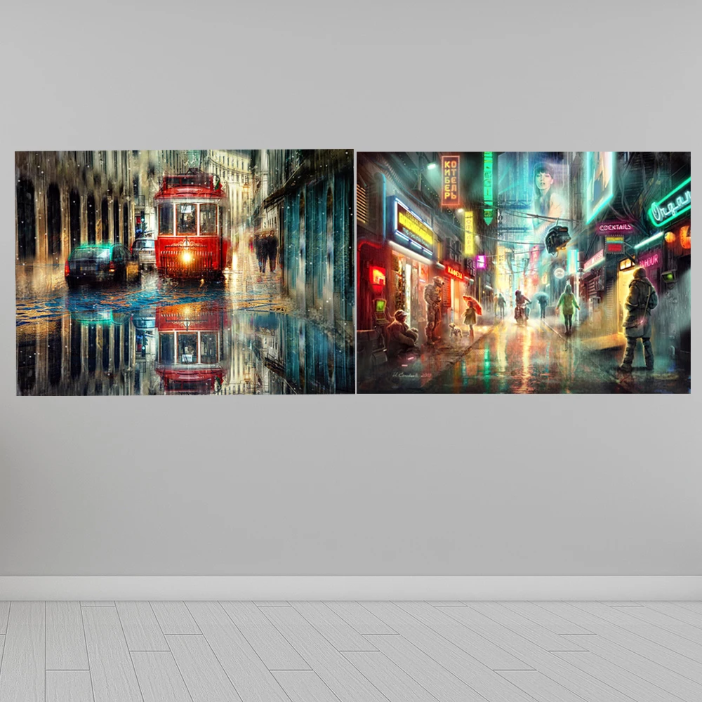 Home Wall Decor Historic Street Landscape Oil painting Picture Printed on canvas