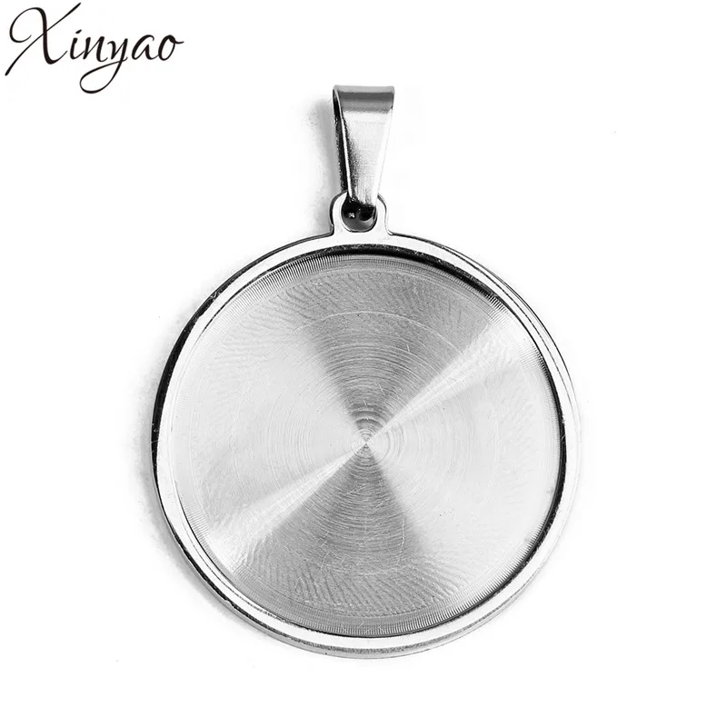 XINYAO 5pcs 25mm Steel Color Round Polishing Necklace Pendant Setting Cabochon Cameo Base Tray Fit DIY Jewelry Makings F5974 | Украшения и