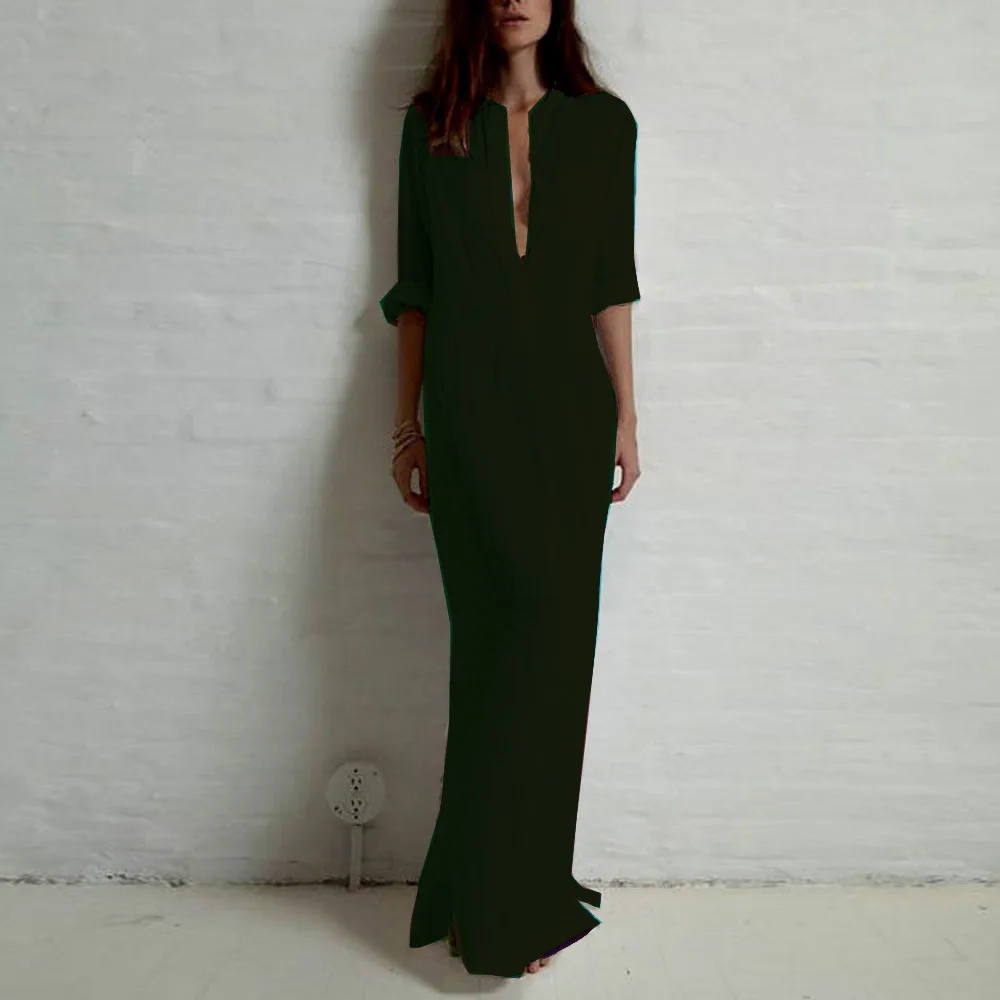 Maxi Dress 2019 Spring Women Fashion Long Sleeve Deep V-Neck Split Straight Sexy Dress Ladies Casual Solid Shirt Dress Vestidos
Maxi Dress 2019 Spring Women Fashion Long Sleeve Deep V-Neck Split Straight Sexy Dress Ladies Casual Solid Shirt Dress Vestidos