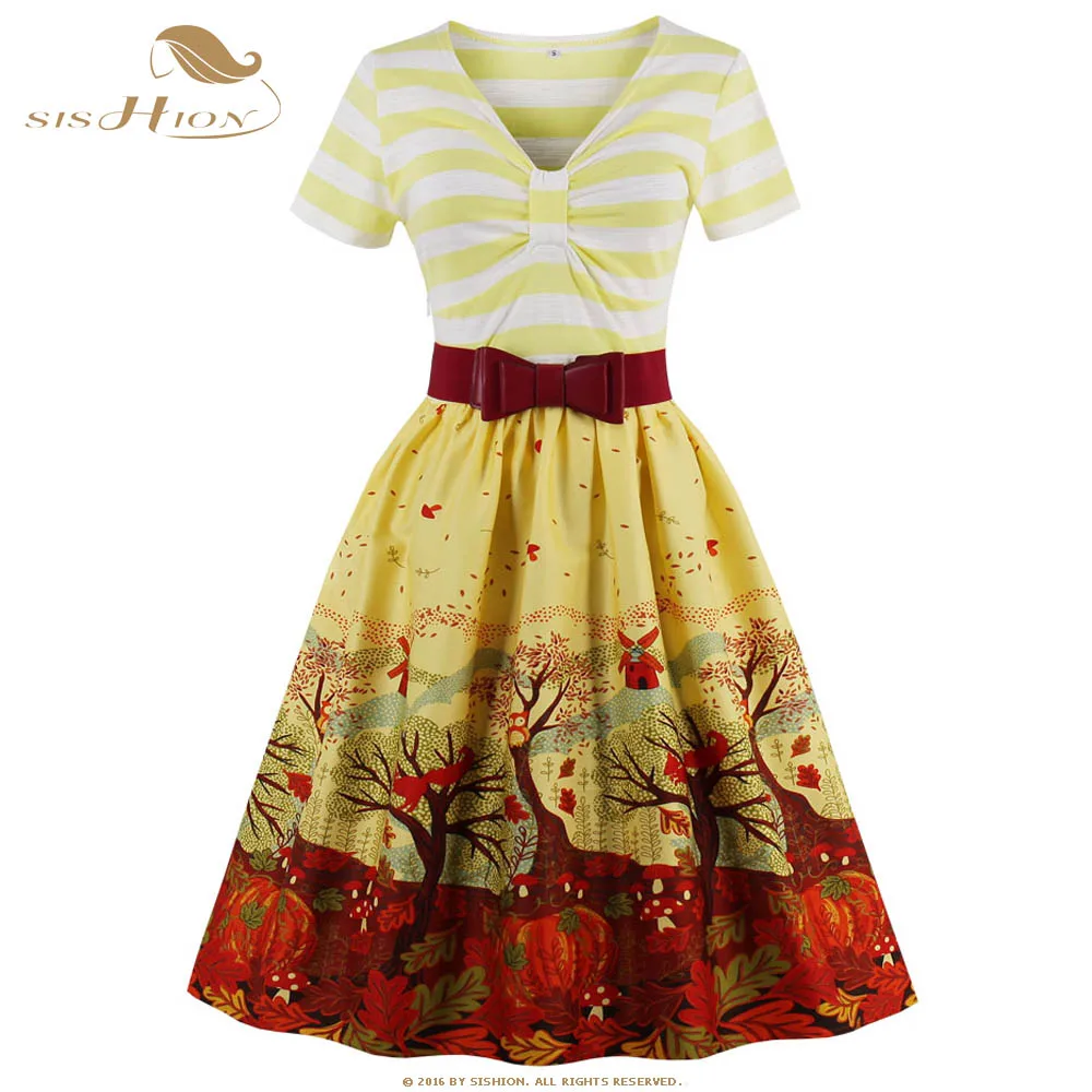 SISHION Short Sleeve Christmas Dress Striped Swing Retro Vintage Dress with Belt Blue Green Yellow Plus Size Summer Dress VD0446
SISHION Short Sleeve Christmas Dress Striped Swing Retro Vintage Dress with Belt Blue Green Yellow Plus Size Summer Dress VD0446