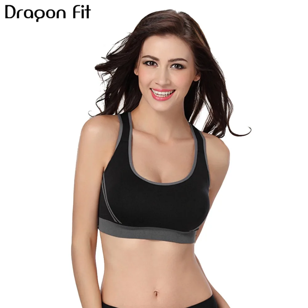 Фото Dragon Fit Strap Back Women Sports Bra Gym Fitness Vest Padded Shakeproof Push Up Running Bras Top Seamless Workout Yoga | Спорт и