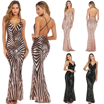 Sexy Sequined Floor-Length Dress For Women Spaghetti Strap Deep V Neck Party Long Dress Elegant Backless Clubwear Black Robe XL
Sexy Sequined Floor-Length Dress For Women Spaghetti Strap Deep V Neck Party Long Dress Elegant Backless Clubwear Black Robe XL