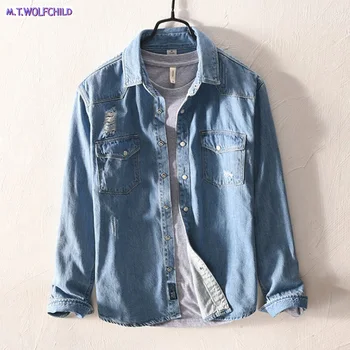 Hot salel 2018 Autumn Blue Jeans Shirt Men Tops Clothing Long Sleeve 100% Cotton Casual Shirts Fashion Denim Hole Shirts
Hot salel 2018 Autumn Blue Jeans Shirt Men Tops Clothing Long Sleeve 100% Cotton Casual Shirts Fashion Denim Hole Shirts