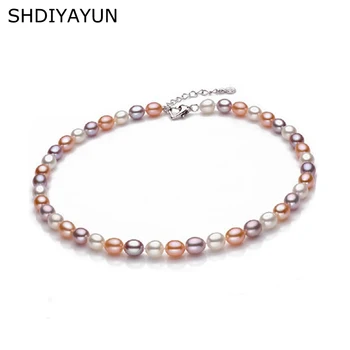 

SHDIYAYUN High Quality Real Pearl Necklace Natural Freshwater Pearl Choker Necklace 925 Sterling Silver Jewelry For Women Gift