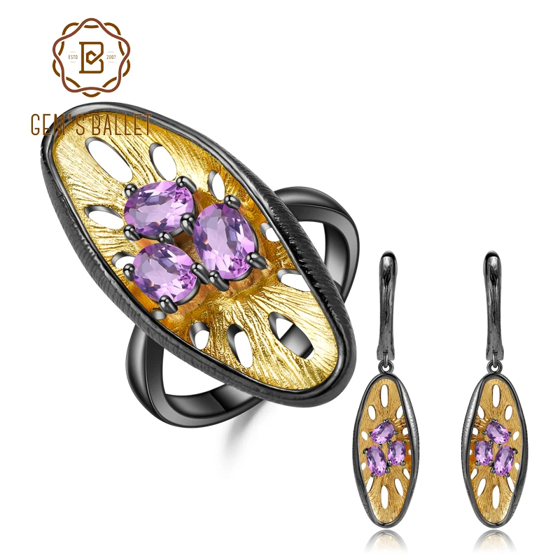 GEM'S BALLET 925 Sterling Silver Handmade Honeycomb Ring Earrings Fine Jewelry 2.55Ct Natural Amethyst Jewelry Sets For Women
GEM'S BALLET 925 Sterling Silver Handmade Honeycomb Ring Earrings Fine Jewelry 2.55Ct Natural Amethyst Jewelry Sets For Women