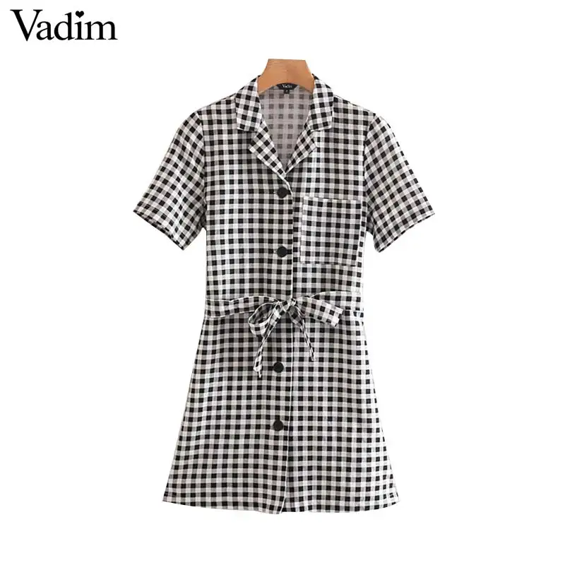 Vadim women casual plaid print mini shirt dress bow tie sashes pocket sweet female A line dresses vestidos QC064
Vadim women casual plaid print mini shirt dress bow tie sashes pocket sweet female A line dresses vestidos QC064