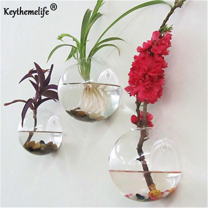 

Keythemelife Semicircular Glass Vase Wall Hanging Hydroponic Terrarium Fish Tanks Potted Plant Flower pot Wedding Home Decor A