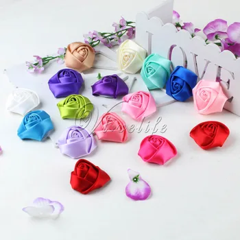 

100Pcs/Lot 4CM Satin Rose Rosette Flower Head Baby Girl Kids Boutique Head wear Headbands Mini Hair Bow Accessories Party Decor