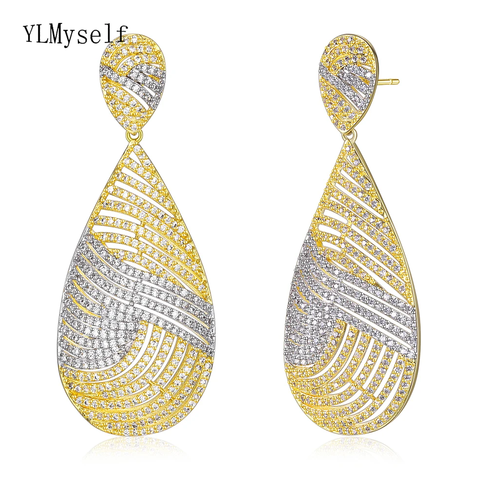 High grade 2 tone plate earring full CZ crystal accessories for party jewelry brass big long drop earrings for women
High grade 2 tone plate earring full CZ crystal accessories for party jewelry brass big long drop earrings for women
