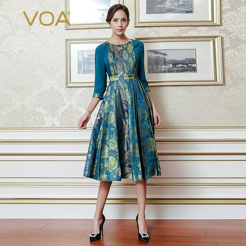 VOA Blue Vintage Chinese Style Printed Silk Dress Plus Size High Waist Tunic Slim Pleated Dresses Luxury Women Clothes AJX01801
VOA Blue Vintage Chinese Style Printed Silk Dress Plus Size High Waist Tunic Slim Pleated Dresses Luxury Women Clothes AJX01801