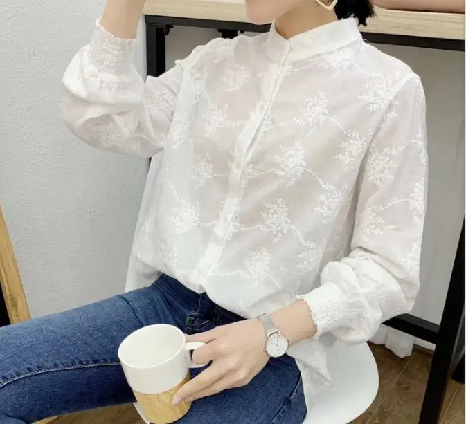 Full surface floral embroidery stand collar long sleeve white cotton shirt blouse female 2019 spring
Full surface floral embroidery stand collar long sleeve white cotton shirt blouse female 2019 spring
