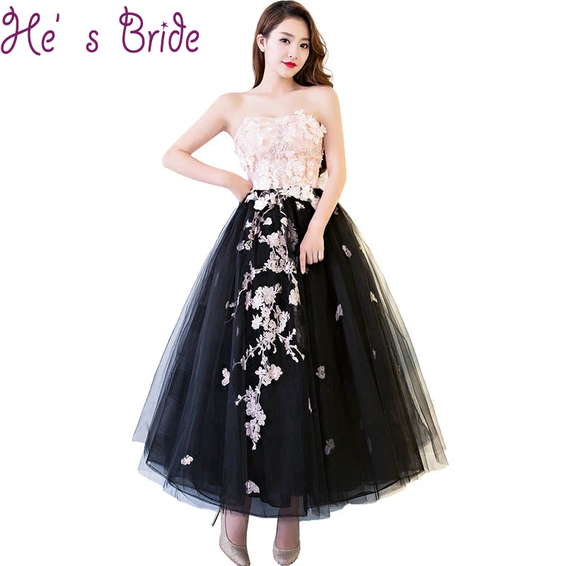 Evening Dress Elegant Black Strapless Robe De Soiree Lace Up Back A Line Ankle Length Tulle Lace Flowers Party Prom Dress
Evening Dress Elegant Black Strapless Robe De Soiree Lace Up Back A Line Ankle Length Tulle Lace Flowers Party Prom Dress