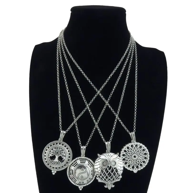 GLOWCAT B1Q311 1pcs Silver Copper Tree Owl Flower Bagua Faith Regilious Locket Pendant Fashion Necklace 20'' | Украшения и