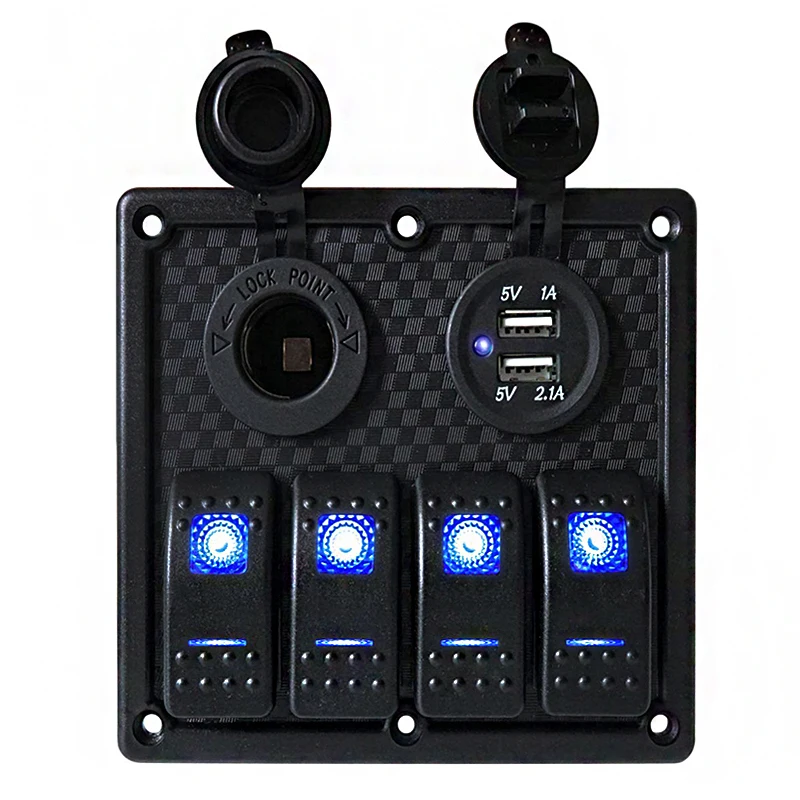 3/4 Gang Circuit LED Boat Rocker Switch Panel with Fuse Dual USB Port Slot 3.1A LED Light for RV Car yachts camper motor home 
3/4 Gang Circuit LED Boat Rocker Switch Panel with Fuse Dual USB Port Slot 3.1A LED Light for RV Car yachts camper motor home