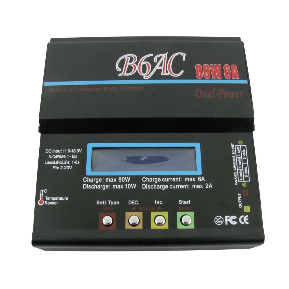 HTRC черный B6AC 80 Вт RC балансирующее зарядное устройство Dis 6A для 1-6s LiPo/LiFe/LilonNiCd/MH/Pb