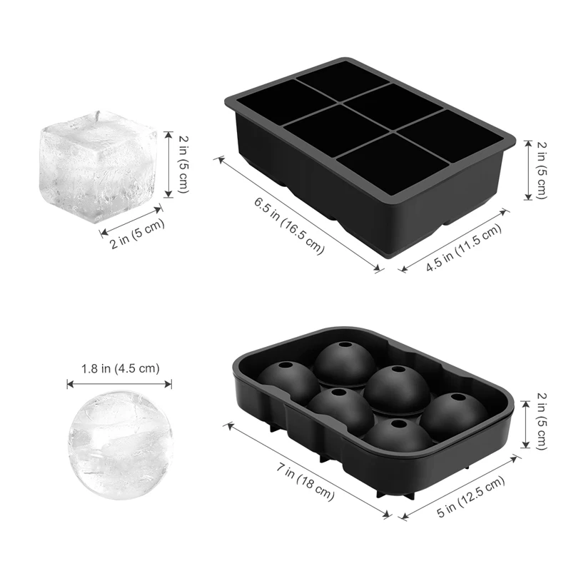 6 Large Ice Cube Maker Silicone Mould Big Sphere Ice Ball Square Ice Cube Tray Silicone Mold Ice Cream Whiskey Cocktail Party Bar Accessories (11)