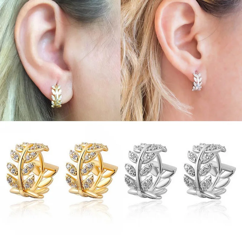 Fashion Leaf Shape Gold Color Huggies Hoop Earrings For Women Crystal Leaves Small Hoops Earing Jewelry Bijoux
Fashion Leaf Shape Gold Color Huggies Hoop Earrings For Women Crystal Leaves Small Hoops Earing Jewelry Bijoux