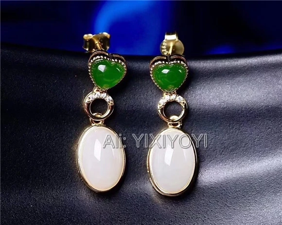 Beautiful 925 Silver White Green HeTian Jade Beads Dangle Heart Lucky Earring Certificate Girl's Charming Fine Jewelry
Beautiful 925 Silver White Green HeTian Jade Beads Dangle Heart Lucky Earring Certificate Girl's Charming Fine Jewelry