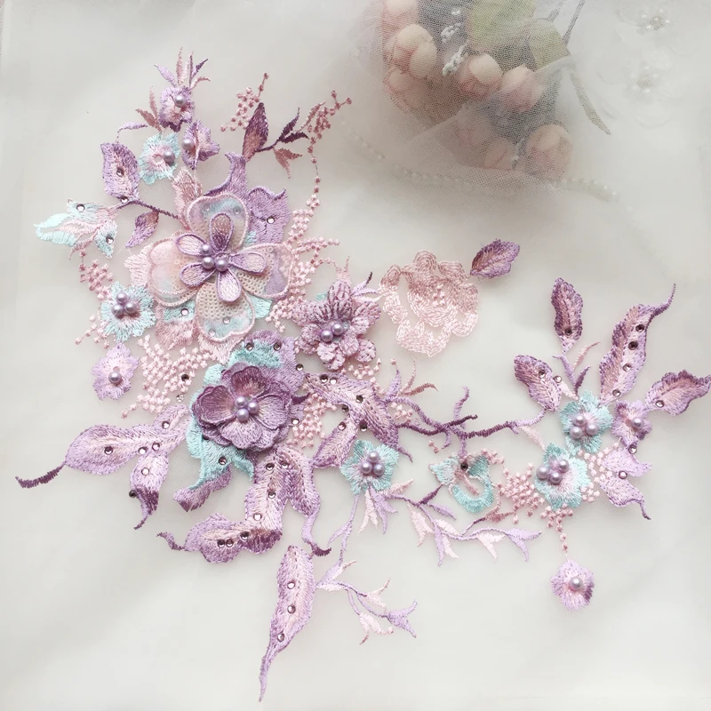 Purple Blue Green Beaded 3D Embroidery Wedding Lace Flower Patch Performance Clothing DIY Lace accesories Applique 2Pieces/1pair
Purple Blue Green Beaded 3D Embroidery Wedding Lace Flower Patch Performance Clothing DIY Lace accesories Applique 2Pieces/1pair