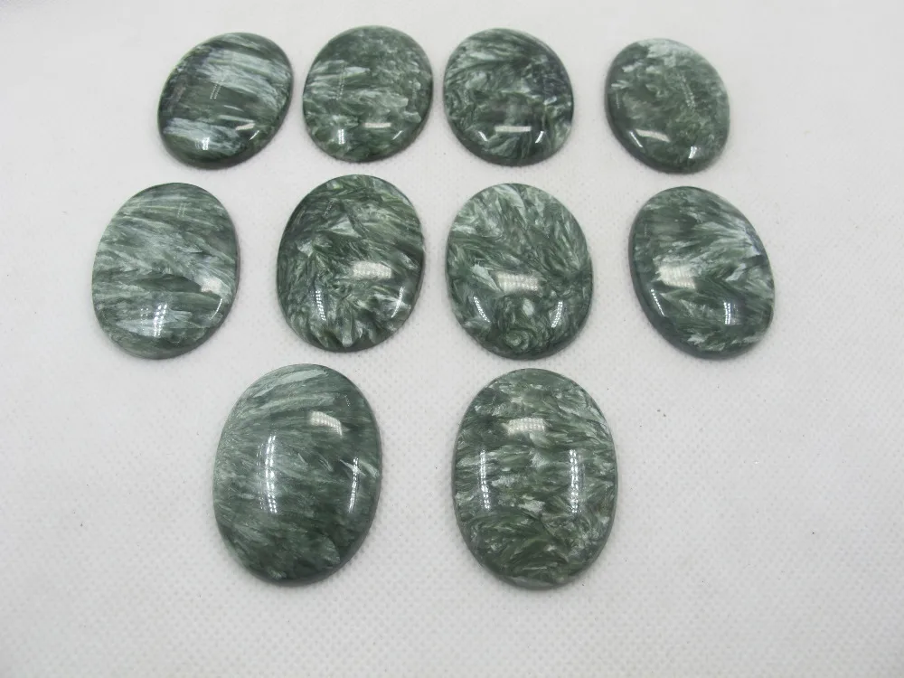 

1pcs Natural Seraphinite Gem Cabochon Bead Green Charoite 18x25mm Oval Semi Gem stone Cabochon Ring face