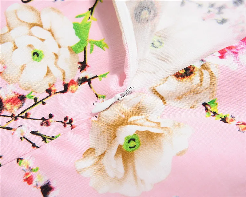 Kostlish Floral Print Summer Sundress 2017 Short Sleeve Belt Tunic Vintage Dress Women Elegant Swing Rockabilly Party Dresses (31)