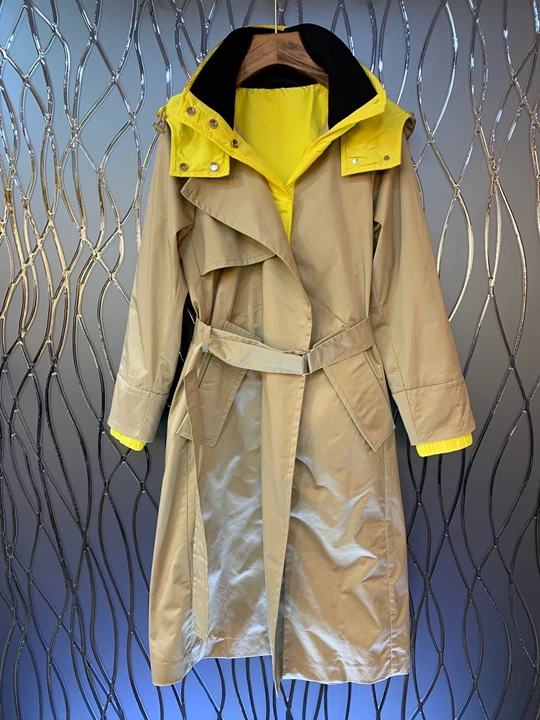 2019 Early autumn new women's collar, cap, collar, color, stitching, buckle, waist and long sleeve windbreaker coat 708
2019 Early autumn new women's collar, cap, collar, color, stitching, buckle, waist and long sleeve windbreaker coat 708