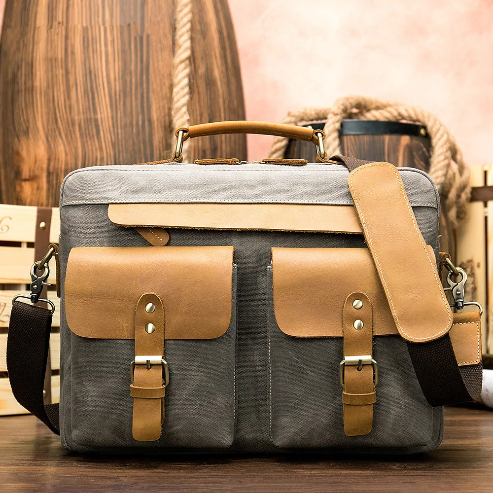 New arrival casual vintage men's briefcase canvas&crazy horse cow leather large men bag handbag business bags 14" laptop bag man
New arrival casual vintage men's briefcase canvas&crazy horse cow leather large men bag handbag business bags 14" laptop bag man